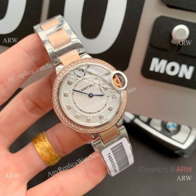 Fake Cartier Ballon Bleu 33mm 2-Tone Rose Gold Women Diamond Watch 